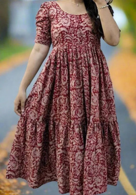 Benicia Fashion Women Ethnic Dress Maroon Midi/Calf Length Dress