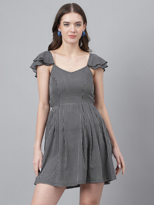 Trymisfit Women Fit and Flare Black Above Knee/Mid Thigh Length Dress
