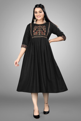 ShopGlobal Women Fit and Flare Black Below Knee Dress