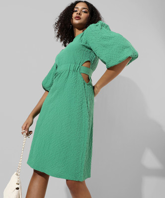 CAMPUS SUTRA Women A-line Green Knee Length Dress