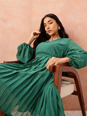 all about you Women Wrap Green Knee Length Dress