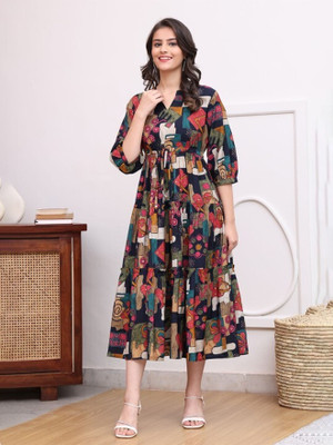 BLUERTONE Women A-line Multicolor Maxi/Full Length Dress
