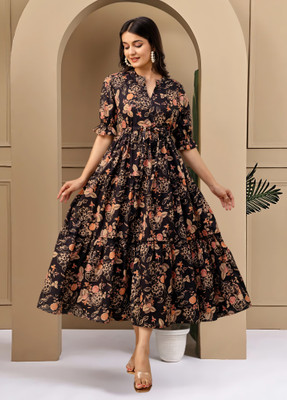 Deklook Women Fit and Flare Black Midi/Calf Length Dress