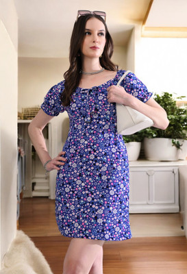 ZEUGEN Women Bodycon Blue Knee Length Dress