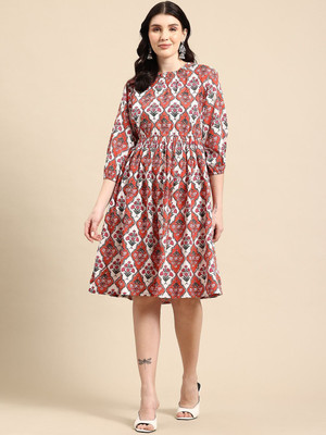 METRONAUT Women Fit and Flare Multicolor Knee Length Dress