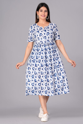 asifarheen Women Fit and Flare White Midi/Calf Length Dress