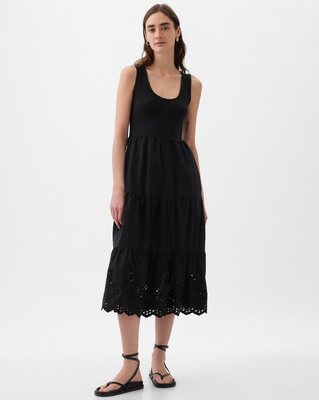 GAP Women A-line Black Midi/Calf Length Dress