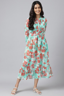 Aurelia Women Ethnic Dress Green Midi/Calf Length Dress