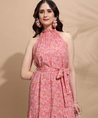 Tokyo Talkies Women Fit and Flare Brown Midi/Calf Length Dress