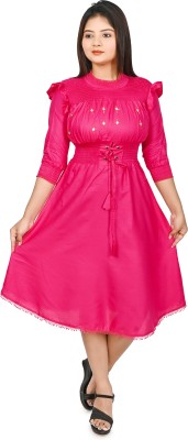 SClassicFashion Women Empire Waist Pink Dress