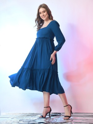 Raiyani Enterprise Women Fit and Flare Blue Dress