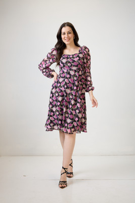 Globus Women Fit and Flare Purple Midi/Calf Length Dress