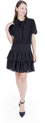 Fuegobella Women Tiered Black Mini/Short Dress
