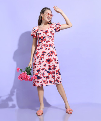 Tokyo Talkies Women A-line Pink Knee Length Dress