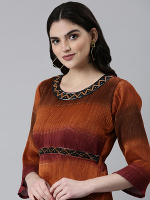 SHOWOFFFF Women Fit and Flare Brown Maxi/Full Length Dress