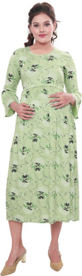 Mama & Bebe Women Fit and Flare Green Midi/Calf Length Dress
