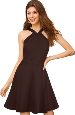 Stylish Fashion Women Fit and Flare Brown Dress