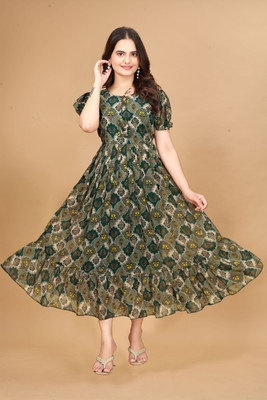 Rosasignora Women Maxi Green Knee Length Dress