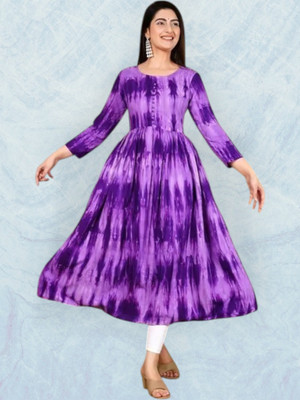 RAAM TEXTILE Women Gown Purple Knee Length Dress