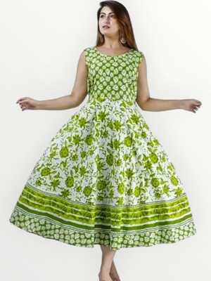 Tankavi Women Fit and Flare Green Knee Length Dress