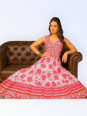 Shopglobals Women Gown Pink Knee Length Dress