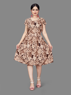 Madhave Women Fit and Flare Multicolor Knee Length Dress