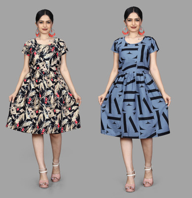 MAHADEV Women Fit and Flare Multicolor Mini/Short Dress