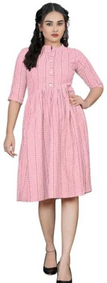 Kfashionbfd Women A-line Pink Knee Length Dress