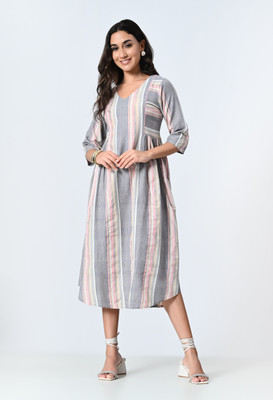ALL WAYS YOU Women A-line Grey Midi/Calf Length Dress