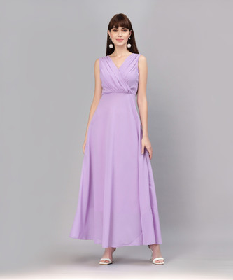 AAYU Women Fit and Flare Purple Maxi/Full Length Dress