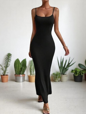 seetoo Women Bodycon Black Maxi/Full Length Dress