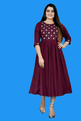 HouseOfCommon Women Fit and Flare Multicolor Midi/Calf Length Dress