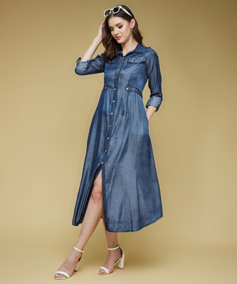 Dressberry Women Shirt Blue Midi/Calf Length Dress