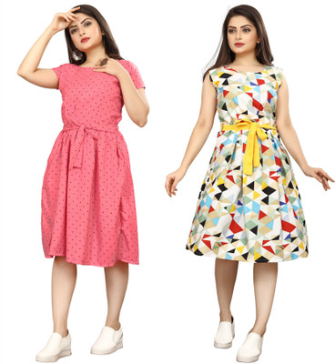 HouseOfCommon Women A-line Pink, Black Knee Length Dress