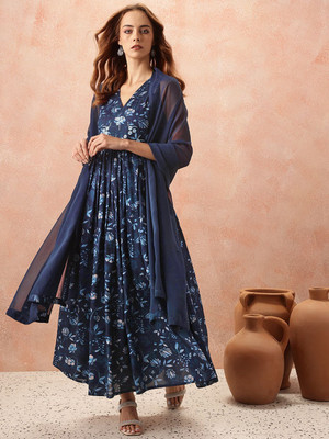 all about you Women Fit and Flare Blue Maxi/Full Length Dress