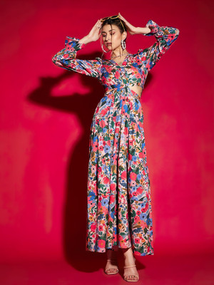 OTABU Women A-line Multicolor Maxi/Full Length Dress