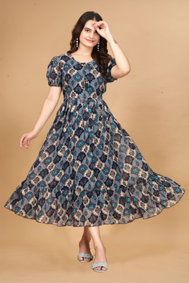 Rosasignora Women Maxi Light Blue Knee Length Dress