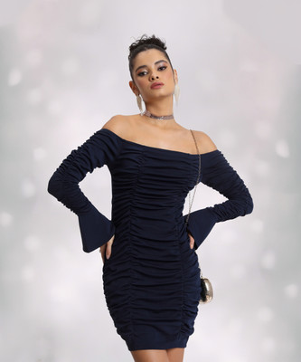 Tokyo Talkies Women Bodycon Dark Blue Knee Length Dress