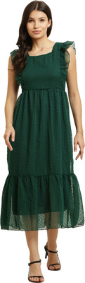 Hunoor Women Fit and Flare Dark Green Midi/Calf Length Dress