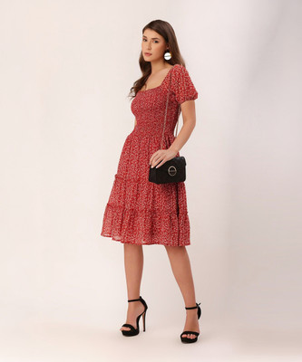 Dressberry Women A-line Red Knee Length Dress