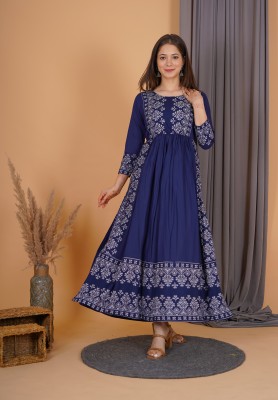 Dk Fab Women Printed A-line Kurta(Blue)