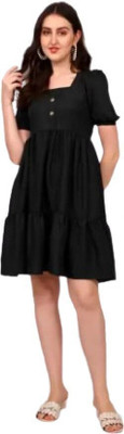 HouseOfCommon Women A-line Black Midi/Calf Length Dress