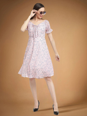 Moda Rapido Women Fit and Flare Pink Knee Length Dress