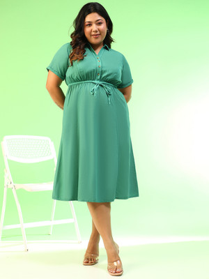 OXOLLOXO Women Fit and Flare Green Below Knee Dress
