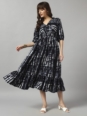 Krunal Raiyani Women Fit and Flare Black Midi/Calf Length Dress
