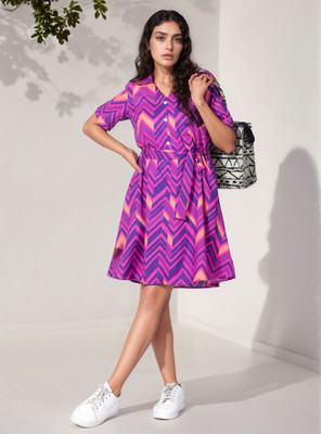 FashFun Women A-line Purple Above Knee/Mid Thigh Length Dress