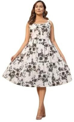 NUVELL Women Fit and Flare White Knee Length Dress