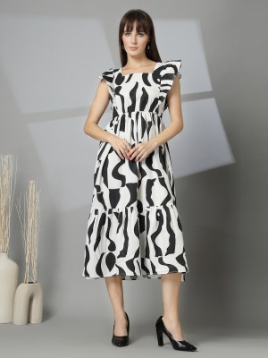 Wordope Women Tiered White, Black Dress