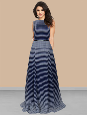 NAVYANKAA Women Fit and Flare Blue Maxi/Full Length Dress