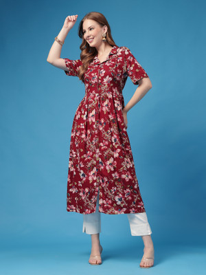 Zelena Women A-line Maroon Midi/Calf Length Dress